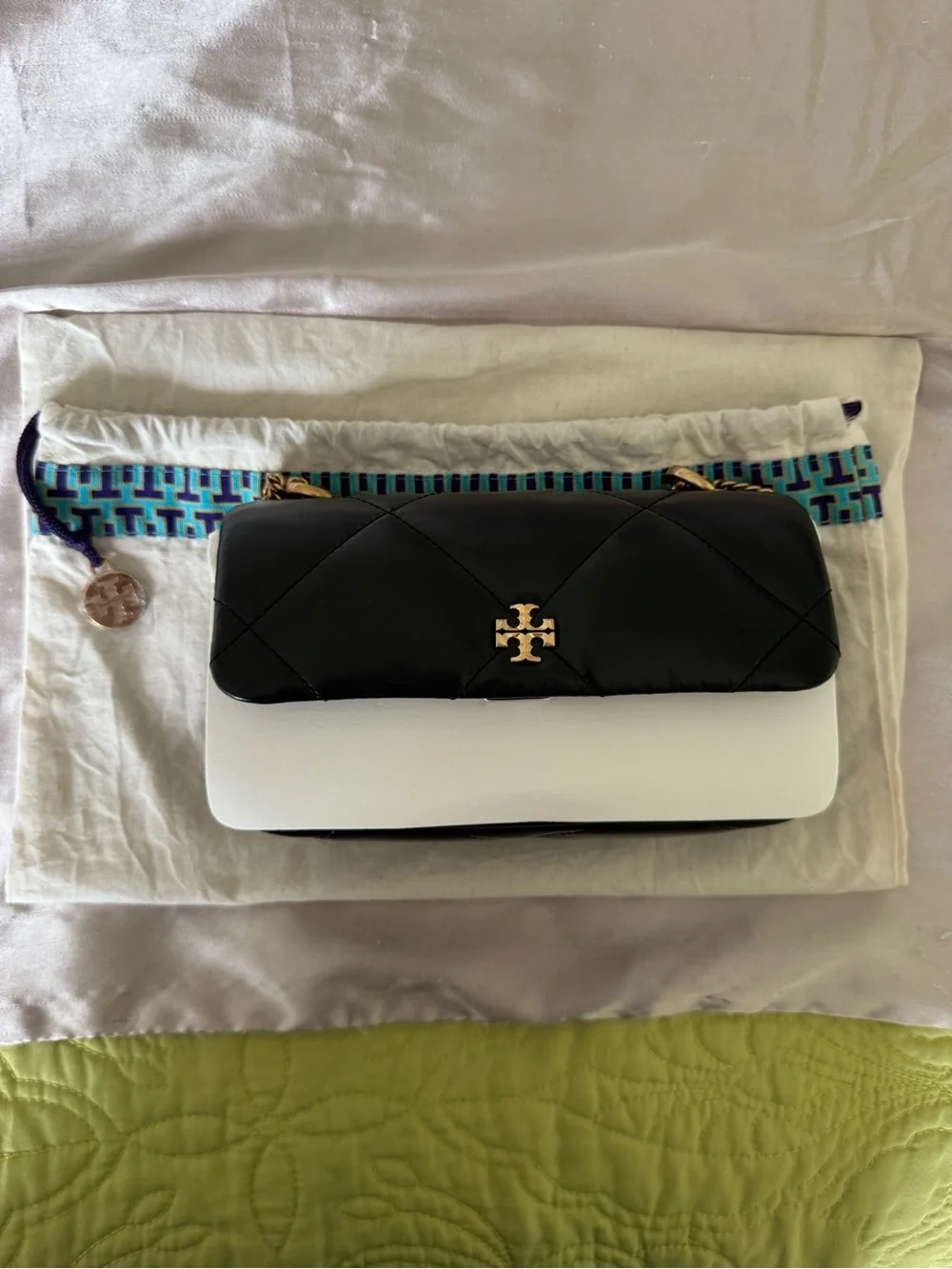 Tory Burch Mini Kira Diamond Quilt Flap Bag - Black with Gold Hardware